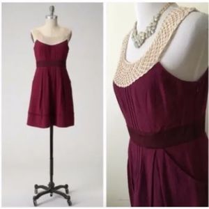 Anthropologie Floreat 'Betine' Burgundy Red Dress w/ Crochet Collar - size 2 XS